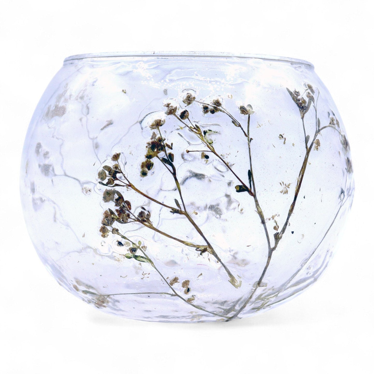 Natural Floral Glass - Bowl Candle Holder - Margarita - (8x10cm) Natural Floral Glass Candle Holders - Bath Indulgence