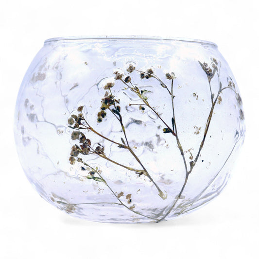 Natural Floral Glass - Bowl Candle Holder - Margarita - (8x10cm) Natural Floral Glass Candle Holders - Bath Indulgence