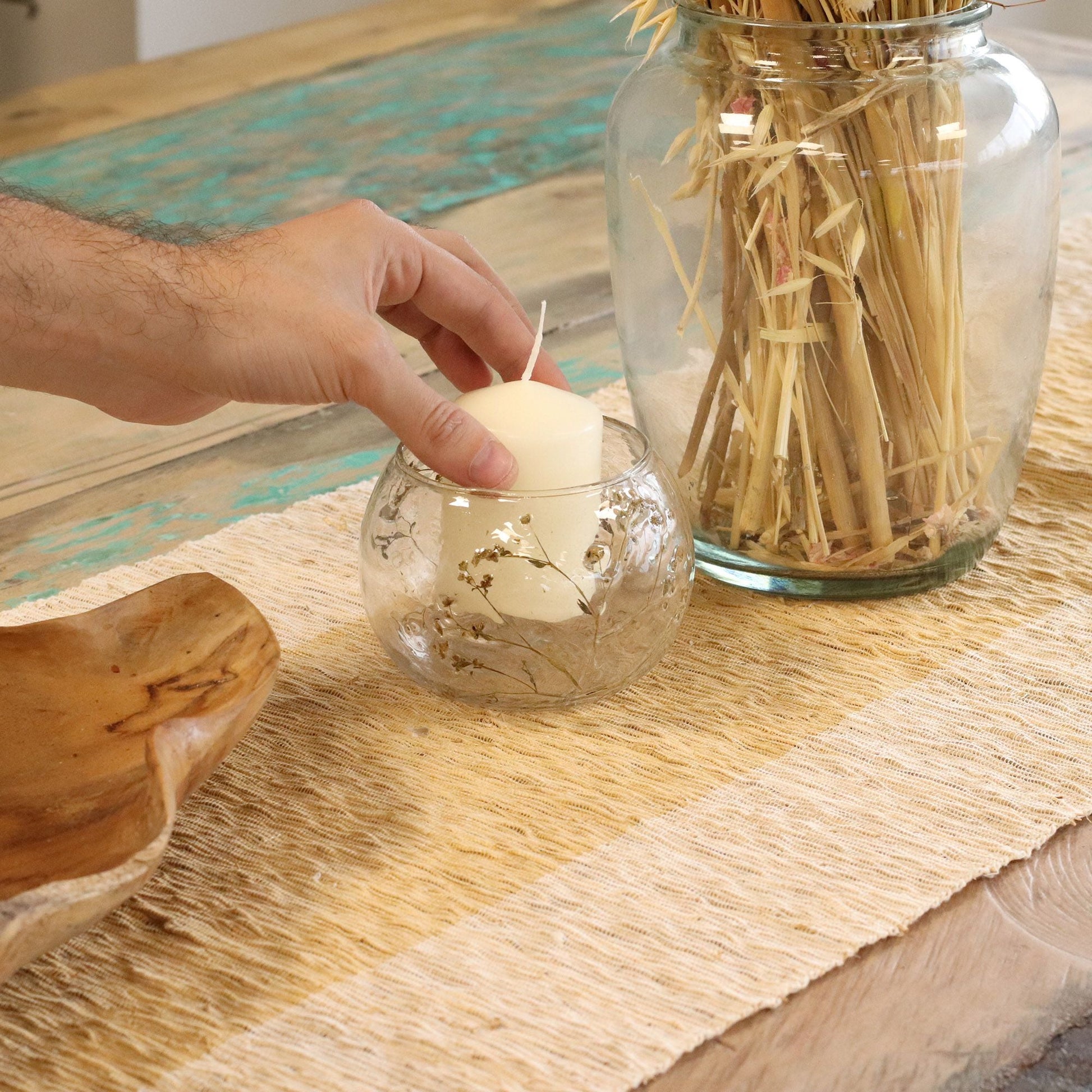 Natural Floral Glass - Bowl Candle Holder - Margarita - (8x10cm) Natural Floral Glass Candle Holders - Bath Indulgence