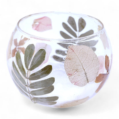 Natural Floral Glass - Bowl Candle Holder - Primavera - (8x10cm) Natural Floral Glass Candle Holders - Bath Indulgence