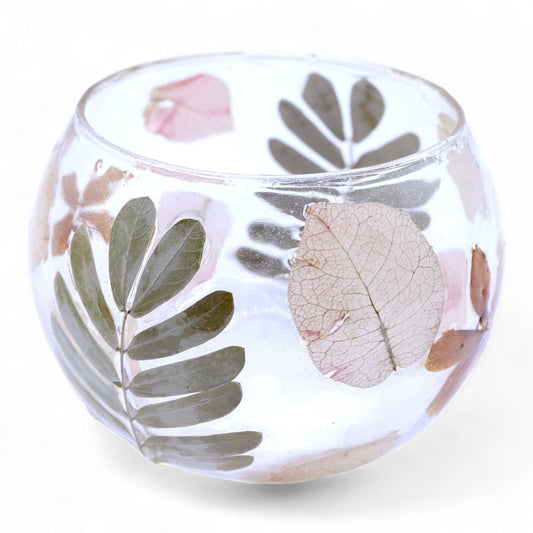 Natural Floral Glass - Bowl Candle Holder - Primavera - (8x10cm) Natural Floral Glass Candle Holders - Bath Indulgence