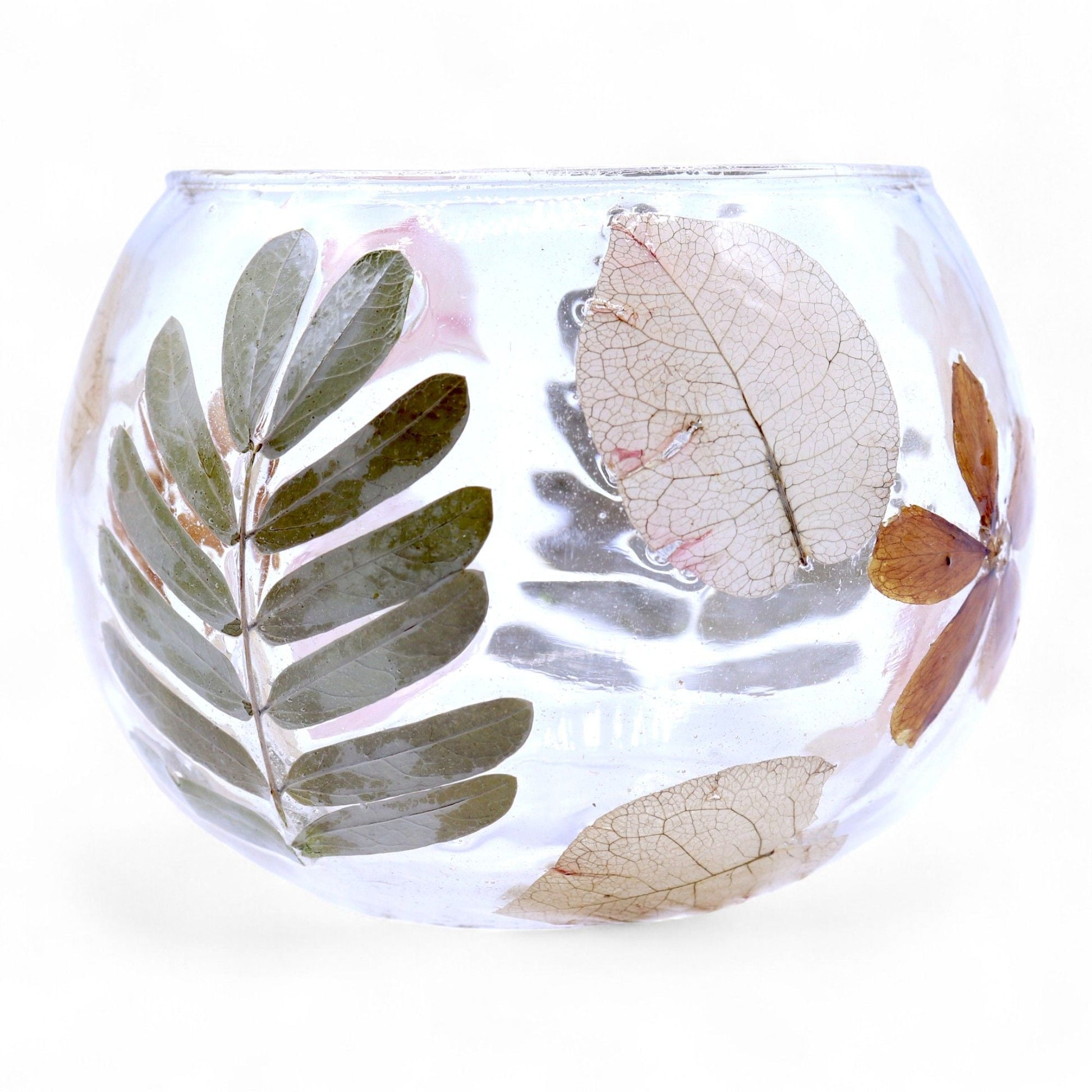 Natural Floral Glass - Bowl Candle Holder - Primavera - (8x10cm) Natural Floral Glass Candle Holders - Bath Indulgence