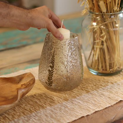 Natural Floral Glass - Large Bowl Candle Holder - Pino - (15x12cm) Natural Floral Glass Candle Holders - Bath Indulgence