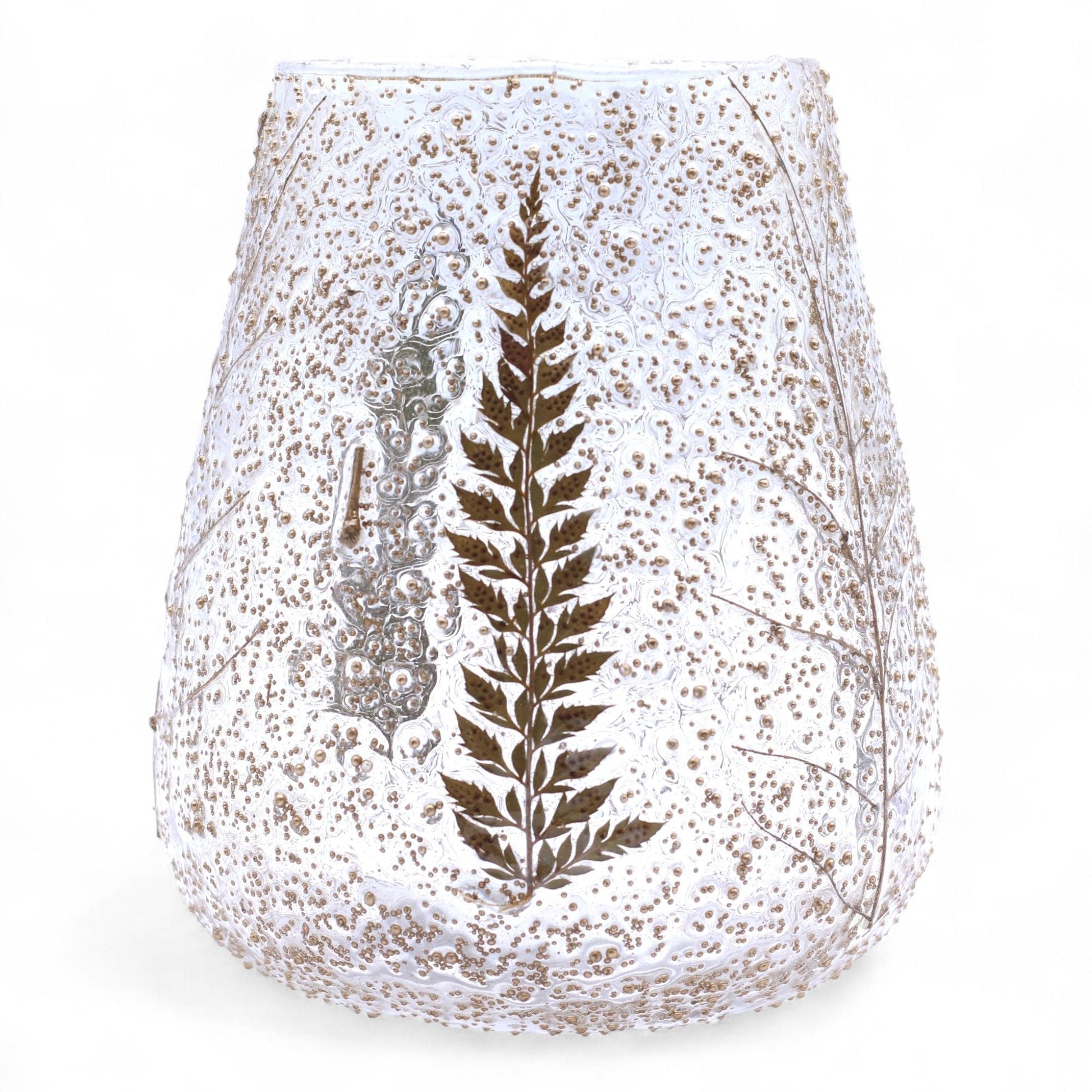 Natural Floral Glass - Large Bowl Candle Holder - Pino - (15x12cm) Natural Floral Glass Candle Holders - Bath Indulgence