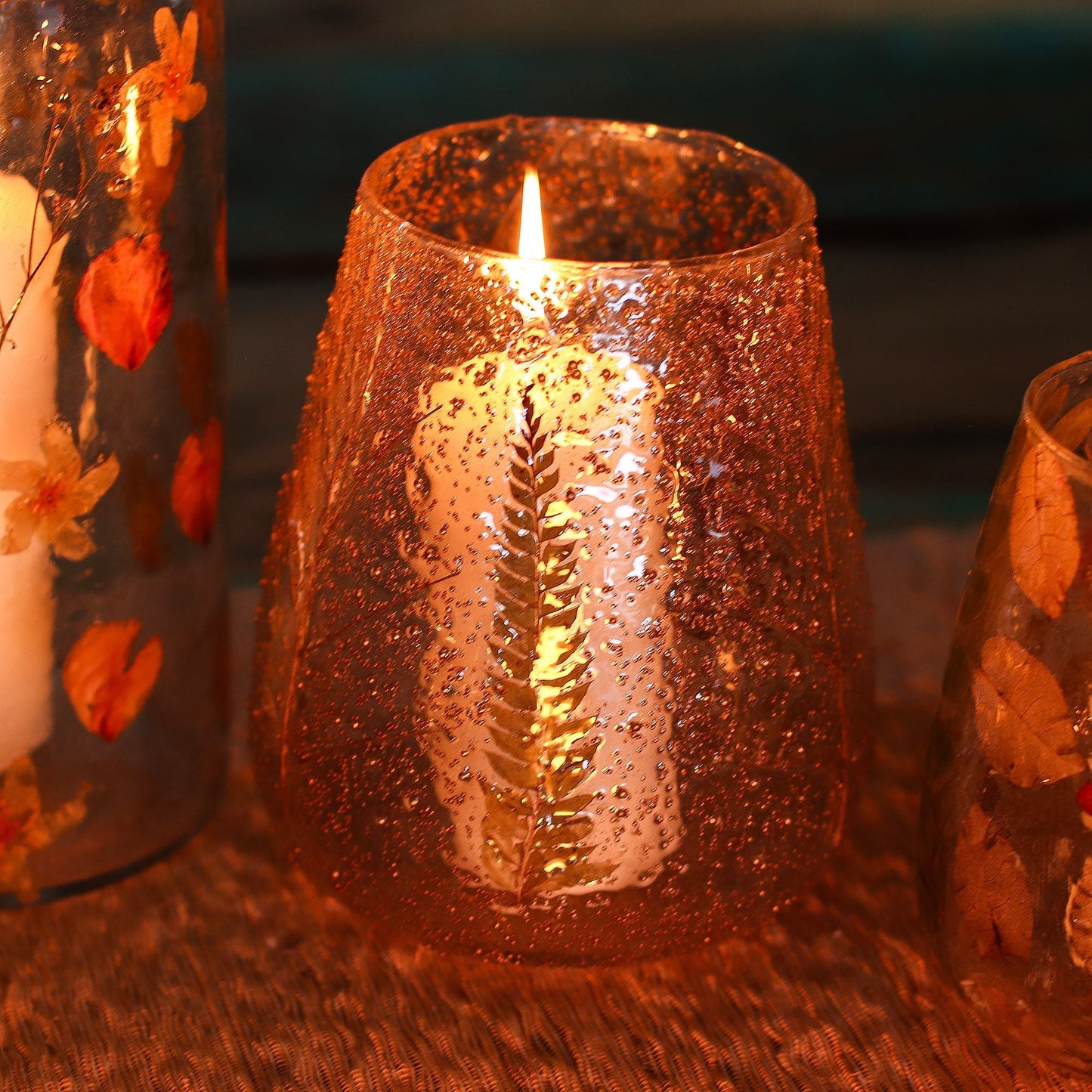 Natural Floral Glass - Large Bowl Candle Holder - Pino - (15x12cm) Natural Floral Glass Candle Holders - Bath Indulgence