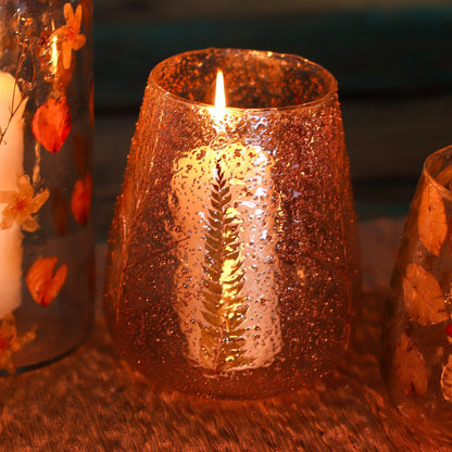 Natural Floral Glass - Large Bowl Candle Holder - Pino - (15x12cm) Natural Floral Glass Candle Holders - Bath Indulgence