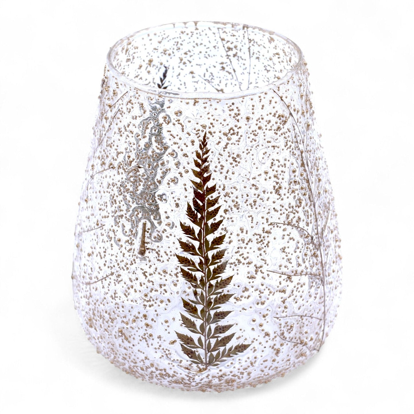 Natural Floral Glass - Large Bowl Candle Holder - Pino - (15x12cm) Natural Floral Glass Candle Holders - Bath Indulgence