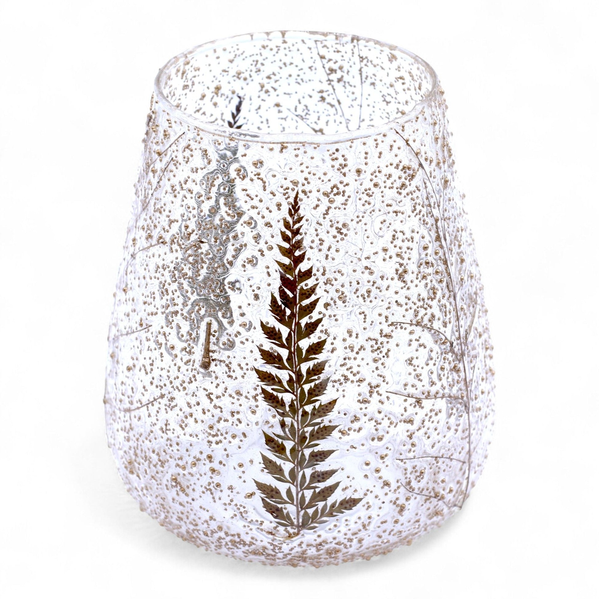 Natural Floral Glass - Large Bowl Candle Holder - Pino - (15x12cm) Natural Floral Glass Candle Holders - Bath Indulgence