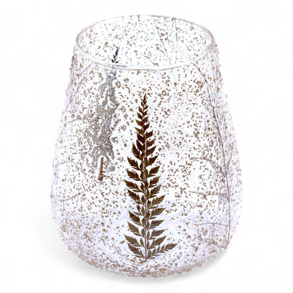 Natural Floral Glass - Large Bowl Candle Holder - Pino - (15x12cm) Natural Floral Glass Candle Holders - Bath Indulgence