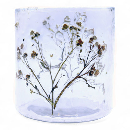 Natural Floral Glass - Straight Candle Holder - Margarita - (8x8cm) Natural Floral Glass Candle Holders - Bath Indulgence
