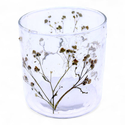 Natural Floral Glass - Straight Candle Holder - Margarita - (8x8cm) Natural Floral Glass Candle Holders - Bath Indulgence