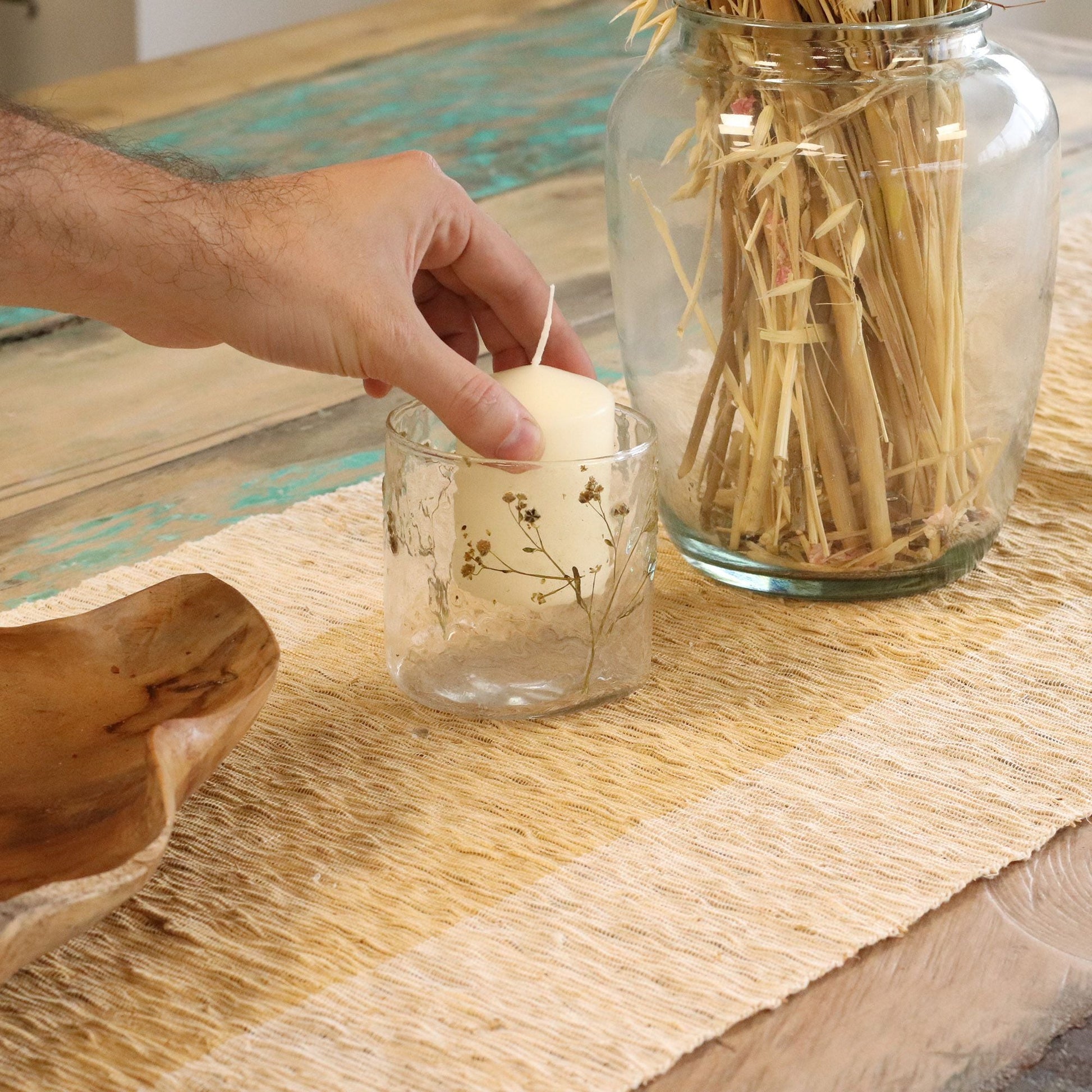Natural Floral Glass - Straight Candle Holder - Margarita - (8x8cm) Natural Floral Glass Candle Holders - Bath Indulgence