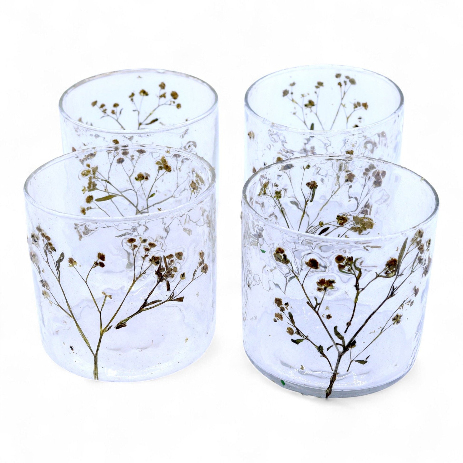 Natural Floral Glass - Straight Candle Holder - Margarita - (8x8cm) Natural Floral Glass Candle Holders - Bath Indulgence