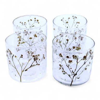 Natural Floral Glass - Straight Candle Holder - Margarita - (8x8cm) Natural Floral Glass Candle Holders - Bath Indulgence