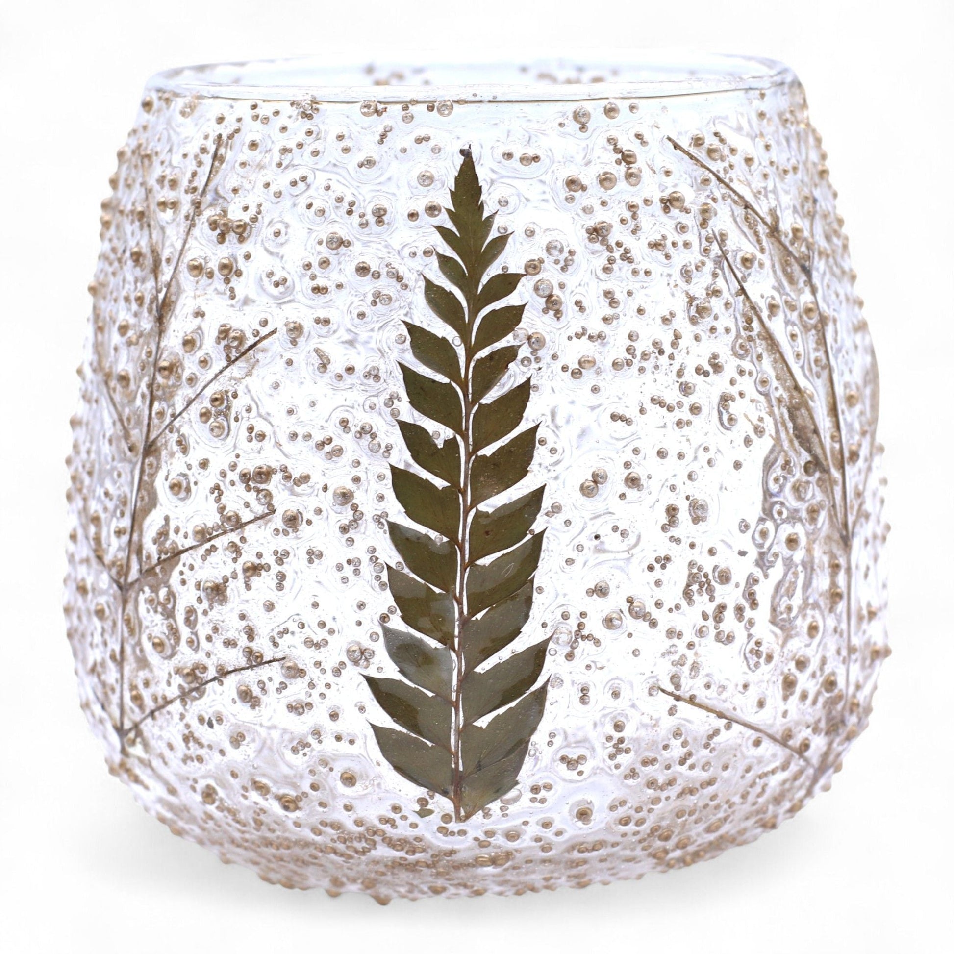 Natural Floral Glass - Straight Candle Holder - Pino - (10x9cm) Natural Floral Glass Candle Holders - Bath Indulgence