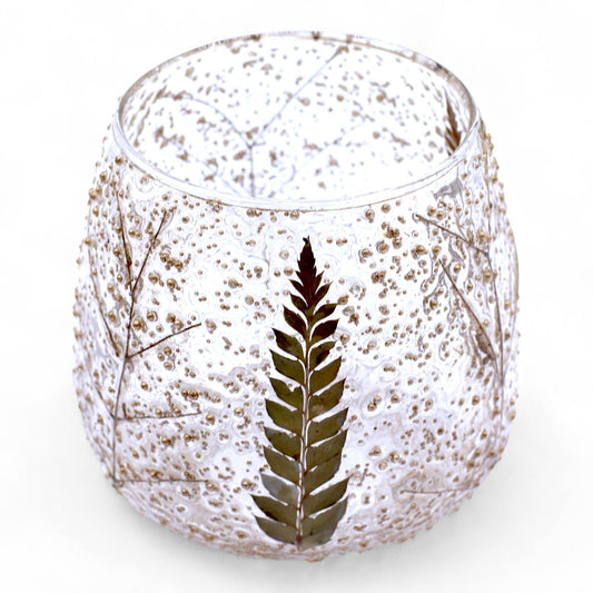 Natural Floral Glass - Straight Candle Holder - Pino - (10x9cm) Natural Floral Glass Candle Holders - Bath Indulgence