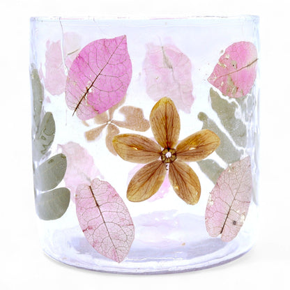 Natural Floral Glass - Straight Candle Holder - Primavera - (8x8cm) Natural Floral Glass Candle Holders - Bath Indulgence