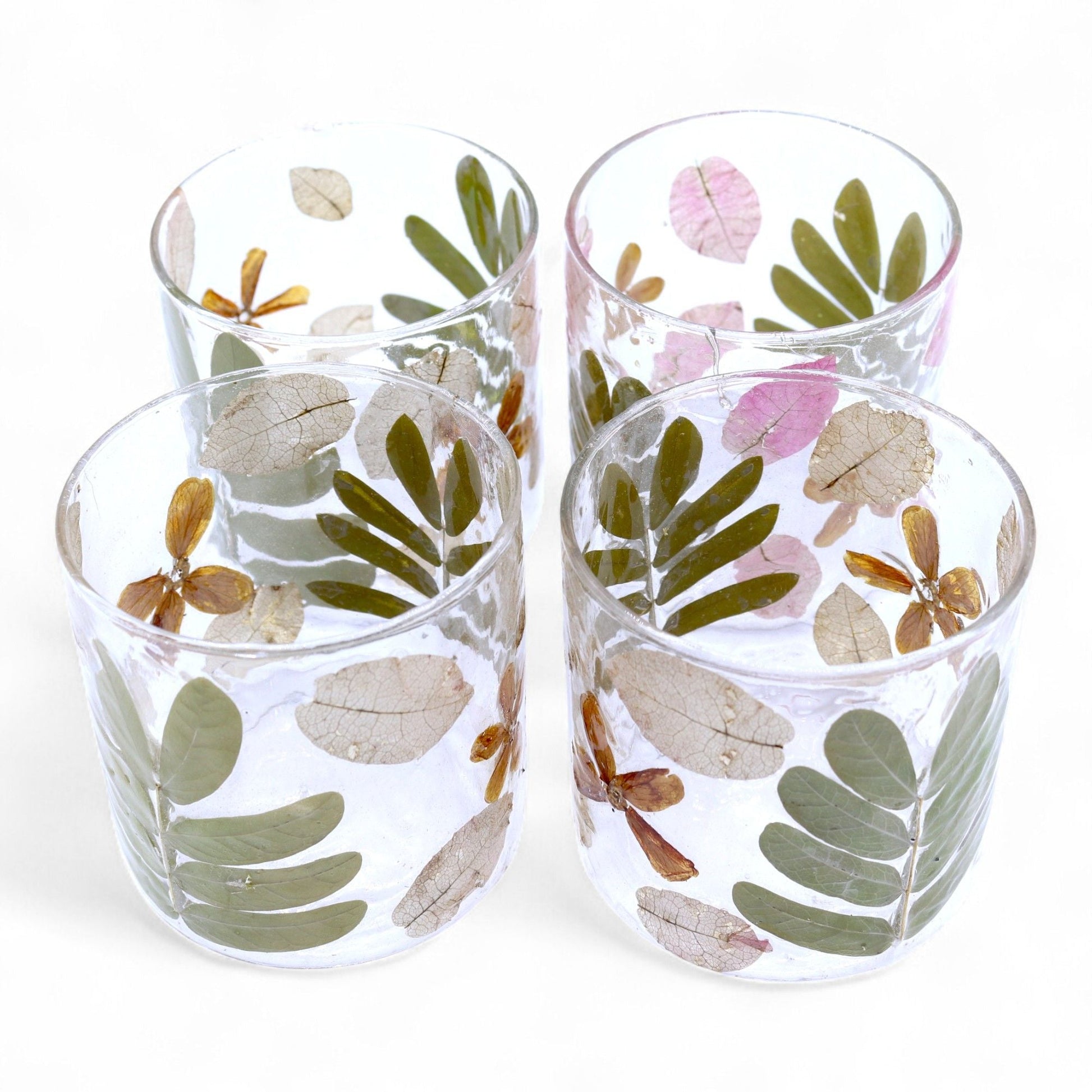 Natural Floral Glass - Straight Candle Holder - Primavera - (8x8cm) Natural Floral Glass Candle Holders - Bath Indulgence