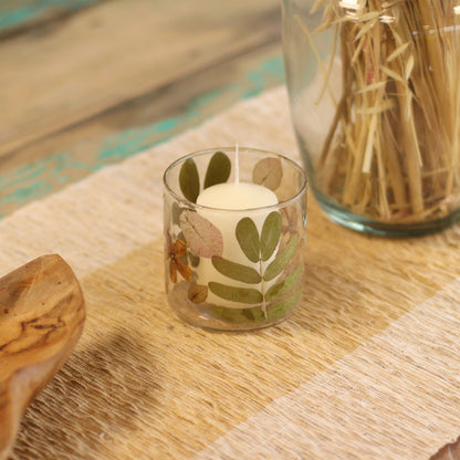 Natural Floral Glass - Straight Candle Holder - Primavera - (8x8cm) Natural Floral Glass Candle Holders - Bath Indulgence