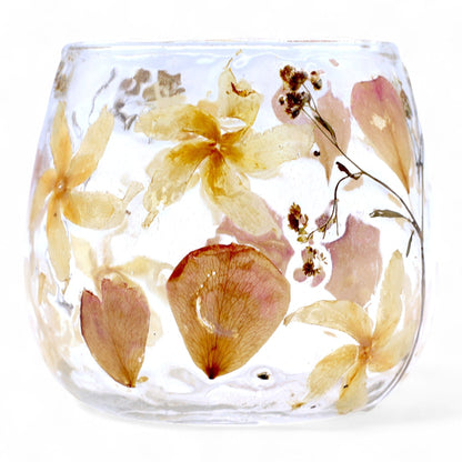 Natural Floral Glass - Straight Candle Holder - Rosa - (8x8cm) Natural Floral Glass Candle Holders - Bath Indulgence