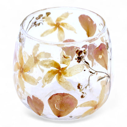Natural Floral Glass - Straight Candle Holder - Rosa - (8x8cm) Natural Floral Glass Candle Holders - Bath Indulgence