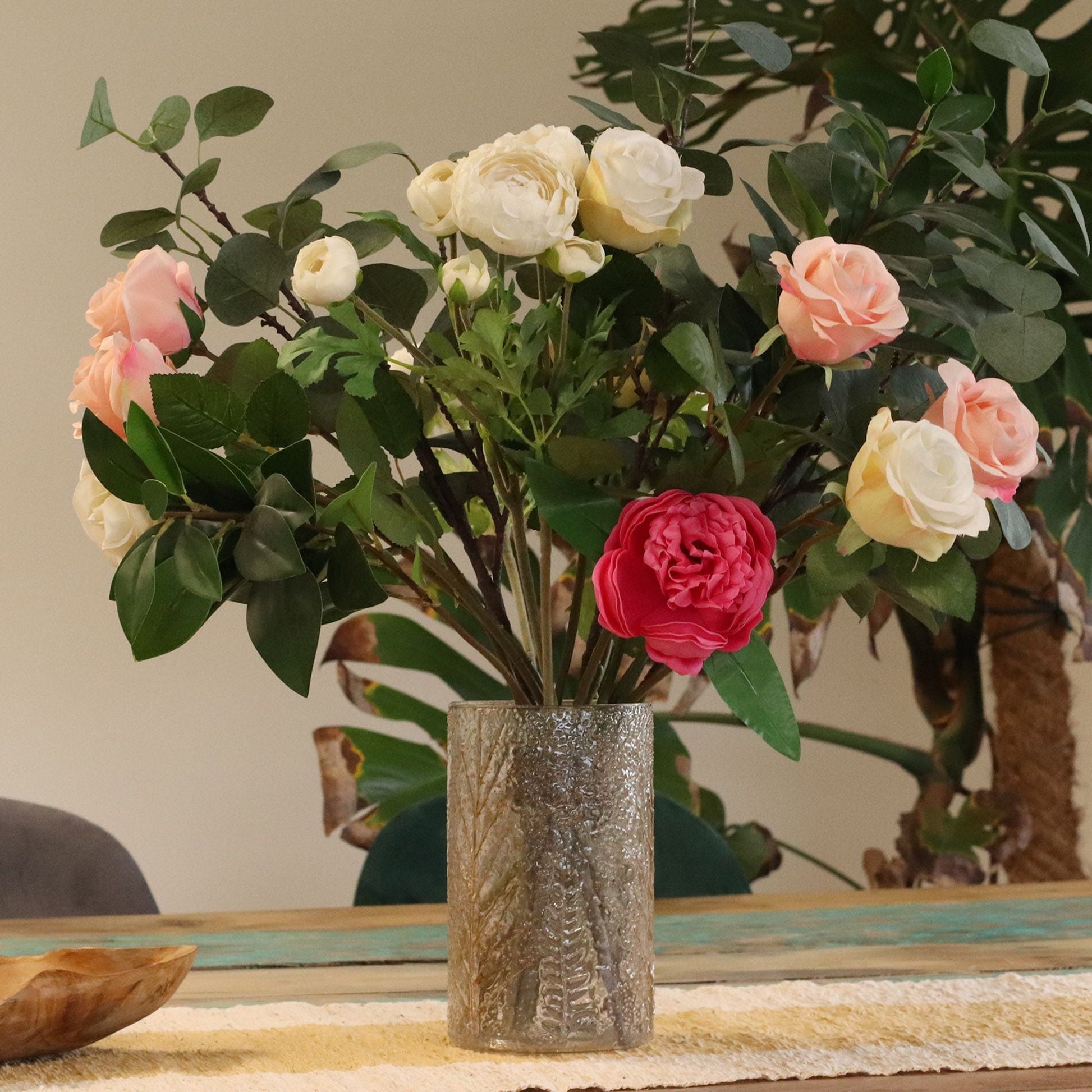 Natural Floral Glass - Tall Vase Candle Holder - Pino - (19x11cm) Natural Floral Glass Candle Holders - Bath Indulgence