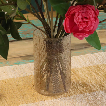 Natural Floral Glass - Tall Vase Candle Holder - Pino - (19x11cm) Natural Floral Glass Candle Holders - Bath Indulgence