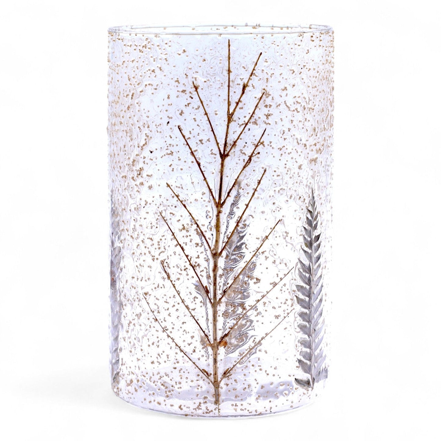 Natural Floral Glass - Tall Vase Candle Holder - Pino - (19x11cm) Natural Floral Glass Candle Holders - Bath Indulgence