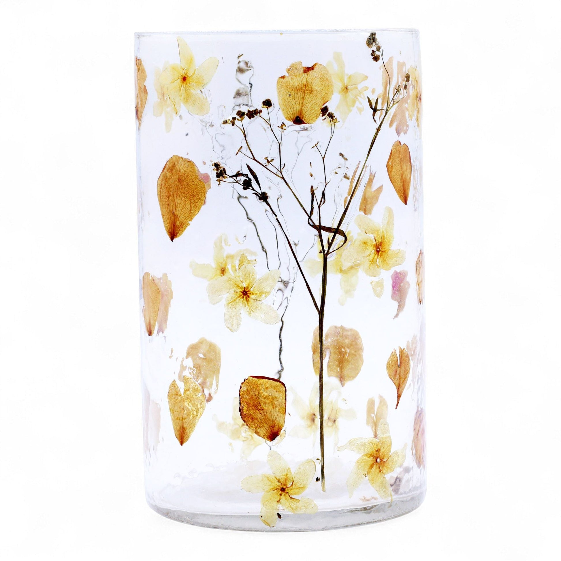Natural Floral Glass - Tall Vase Candle Holder - Rose - (19x11cm) Natural Floral Glass Candle Holders - Bath Indulgence