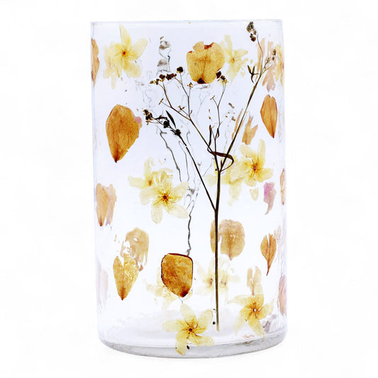 Natural Floral Glass - Tall Vase Candle Holder - Rose - (19x11cm) Natural Floral Glass Candle Holders - Bath Indulgence