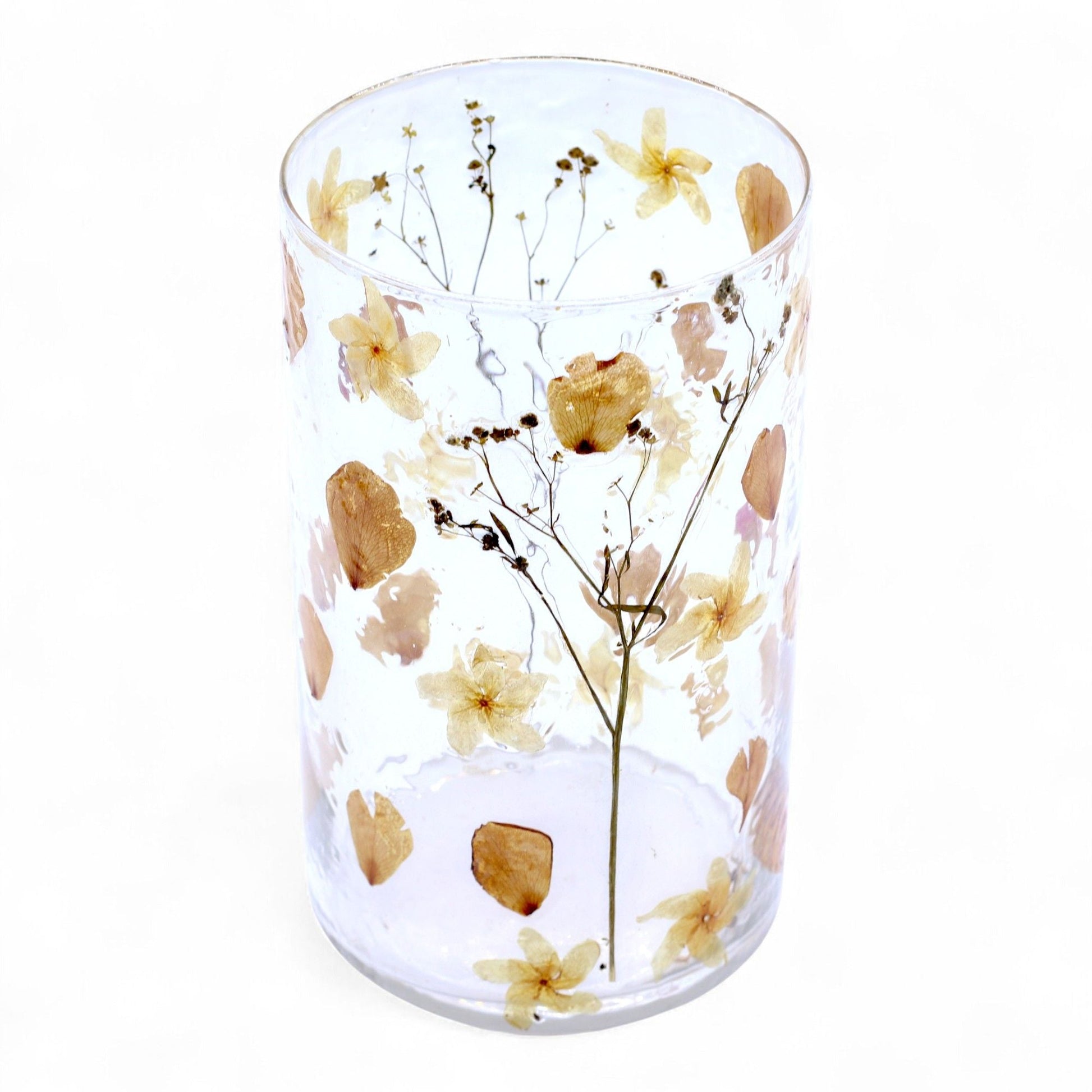 Natural Floral Glass - Tall Vase Candle Holder - Rose - (19x11cm) Natural Floral Glass Candle Holders - Bath Indulgence