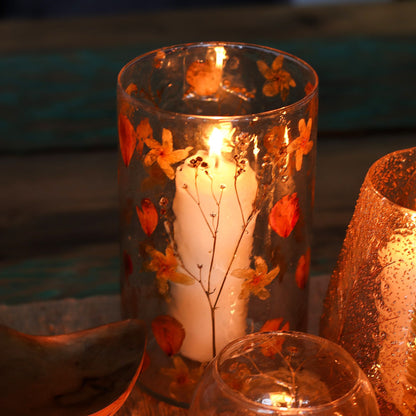 Natural Floral Glass - Tall Vase Candle Holder - Rose - (19x11cm) Natural Floral Glass Candle Holders - Bath Indulgence