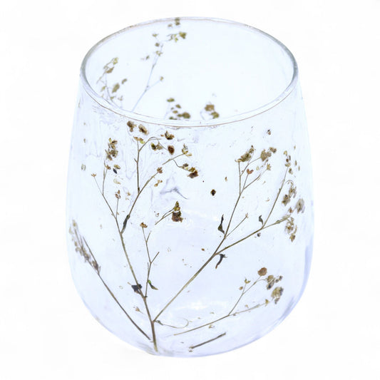 Natural Floral Glass - Vase Candle Holder - Margarita - (12x11cm) Natural Floral Glass Candle Holders - Bath Indulgence