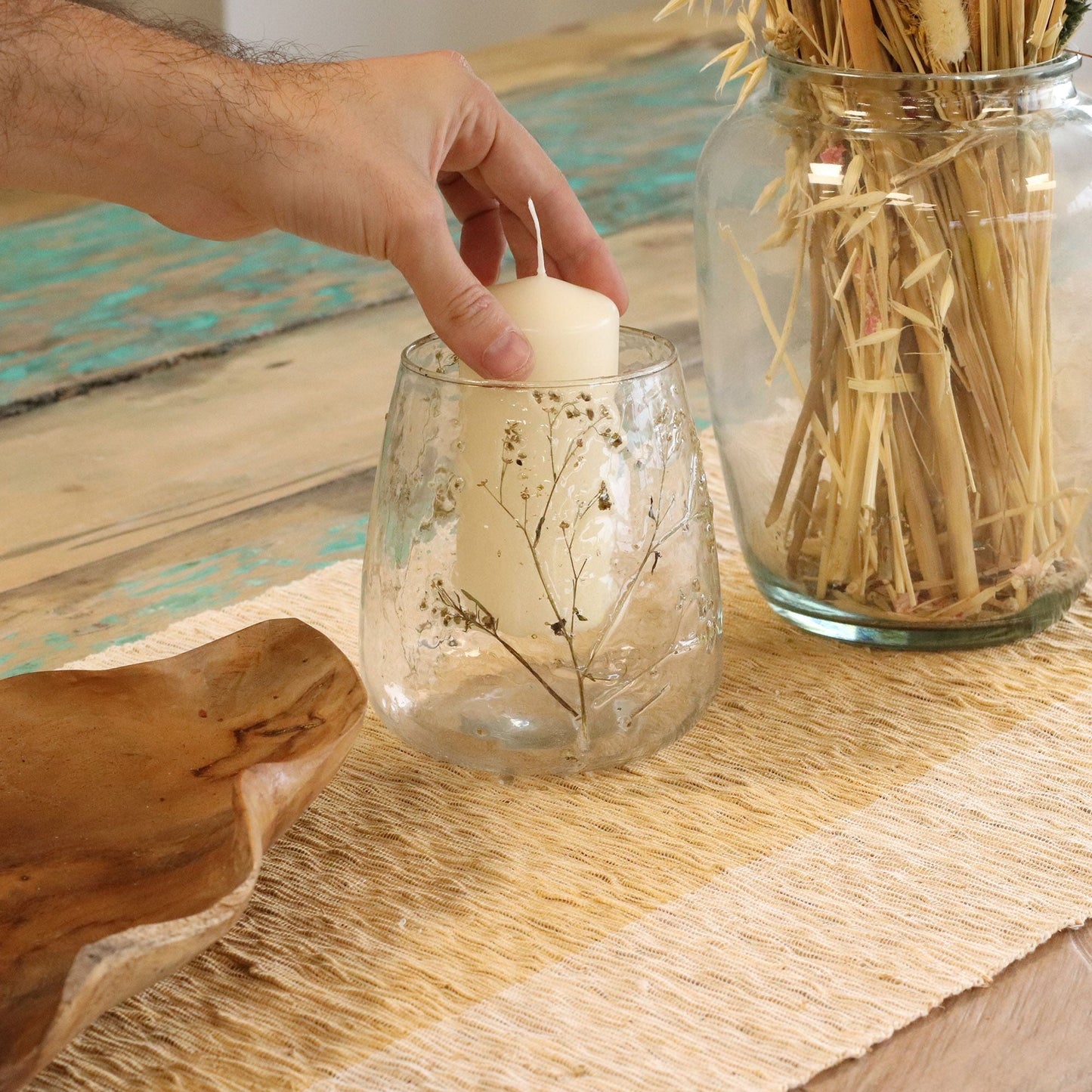 Natural Floral Glass - Vase Candle Holder - Margarita - (12x11cm) Natural Floral Glass Candle Holders - Bath Indulgence