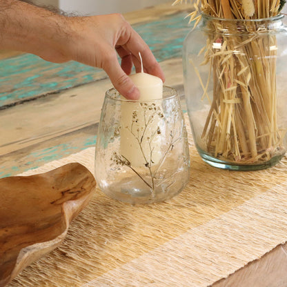 Natural Floral Glass - Vase Candle Holder - Margarita - (12x11cm) Natural Floral Glass Candle Holders - Bath Indulgence