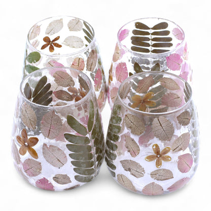 Natural Floral Glass - Vase Candle Holder - Primavera - (12x11cm) Natural Floral Glass Candle Holders - Bath Indulgence