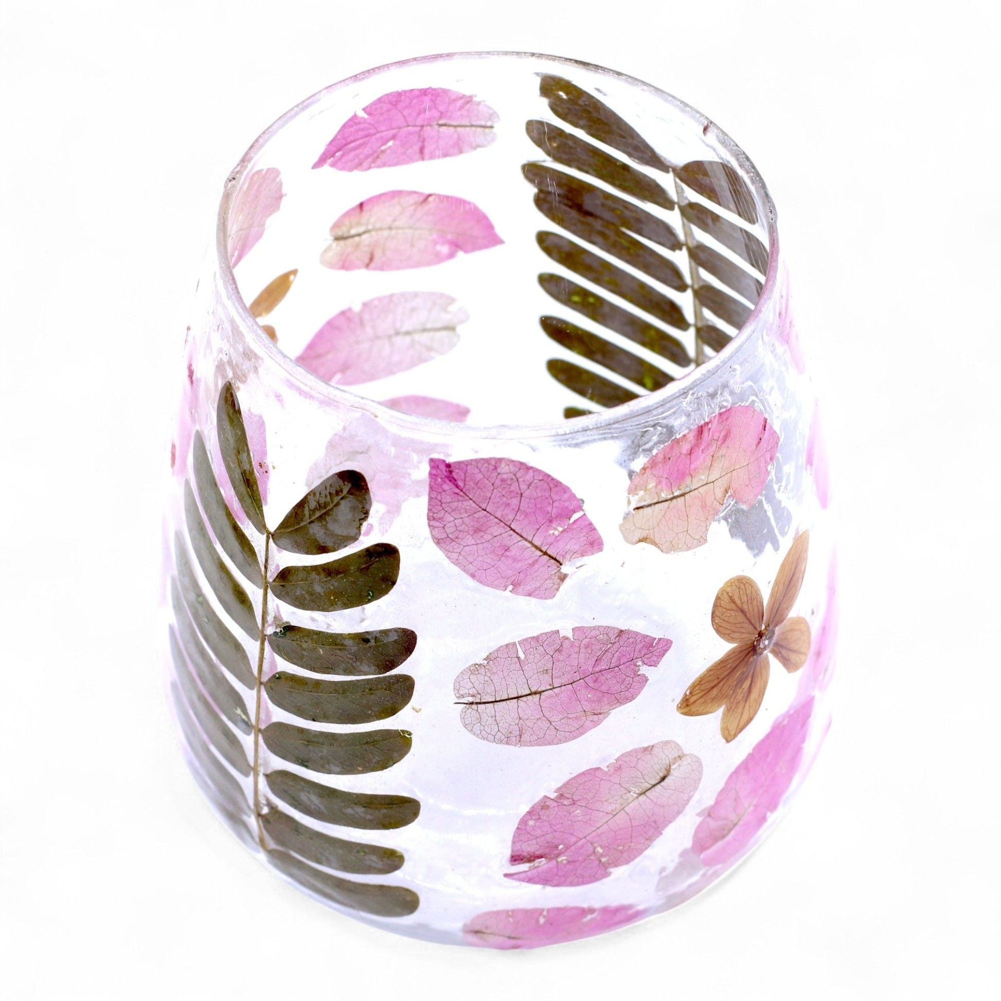 Natural Floral Glass - Vase Candle Holder - Primavera - (12x11cm) Natural Floral Glass Candle Holders - Bath Indulgence