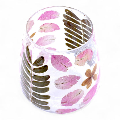 Natural Floral Glass - Vase Candle Holder - Primavera - (12x11cm) Natural Floral Glass Candle Holders - Bath Indulgence