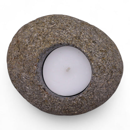 Natural Riverstone Candle Holder - Single Nightlight Riverside Stone Candle Holders - Bath Indulgence