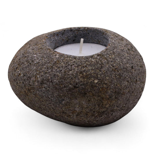 Natural Riverstone Candle Holder - Single Nightlight Riverside Stone Candle Holders - Bath Indulgence