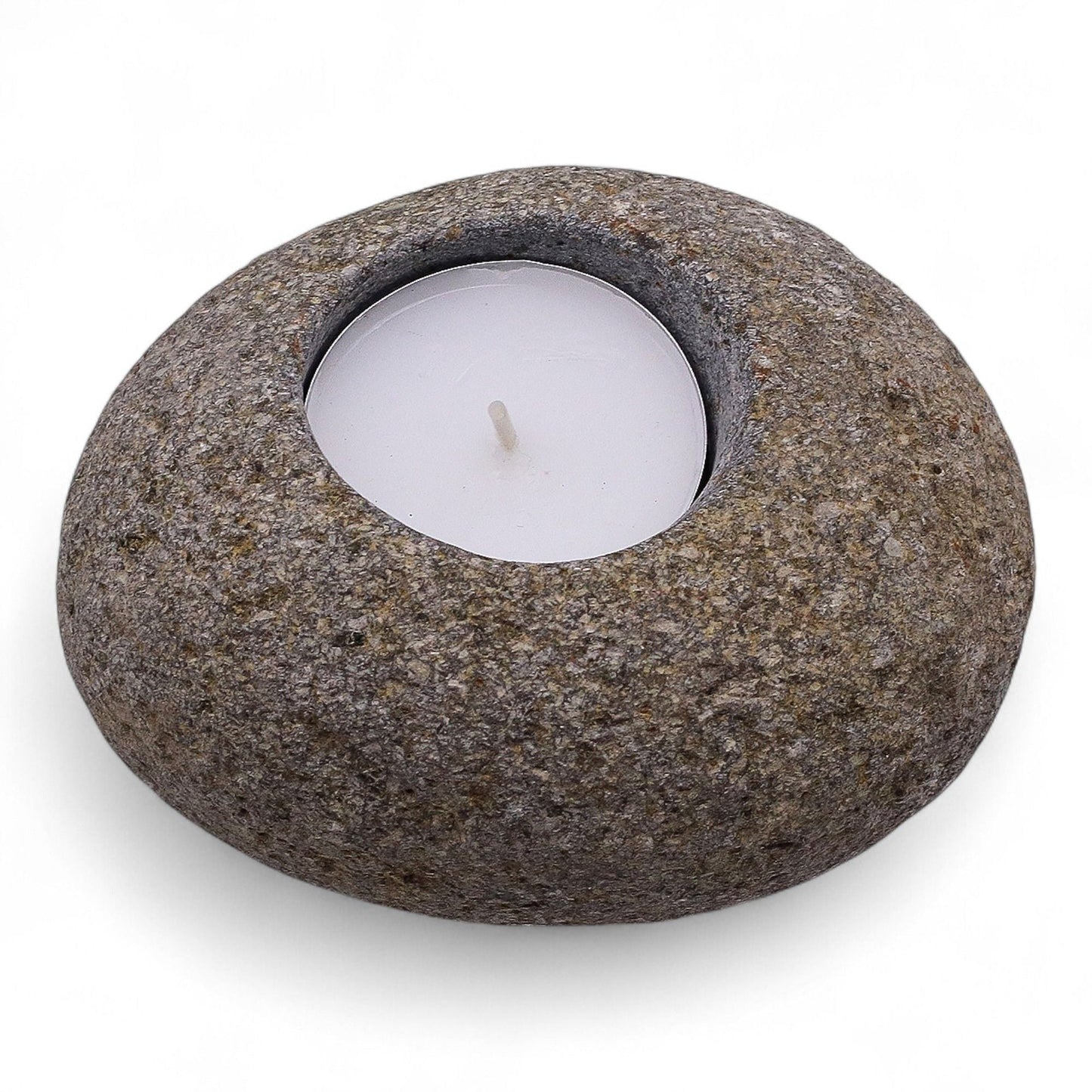 Natural Riverstone Candle Holder - Single Nightlight Riverside Stone Candle Holders - Bath Indulgence
