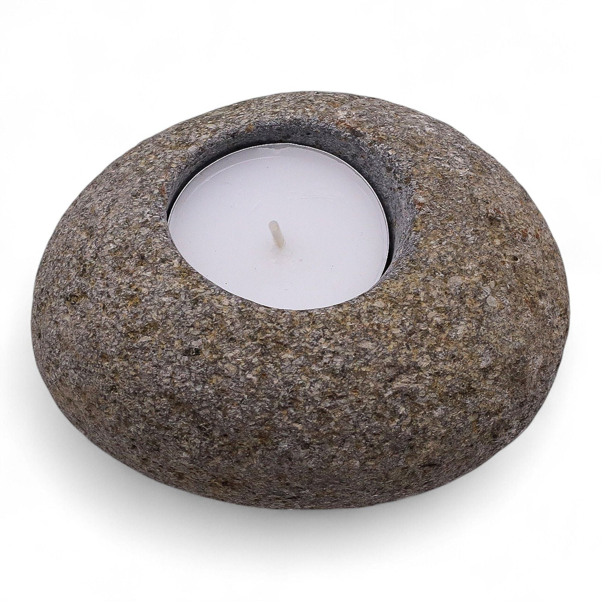 Natural Riverstone Candle Holder - Single Nightlight Riverside Stone Candle Holders - Bath Indulgence