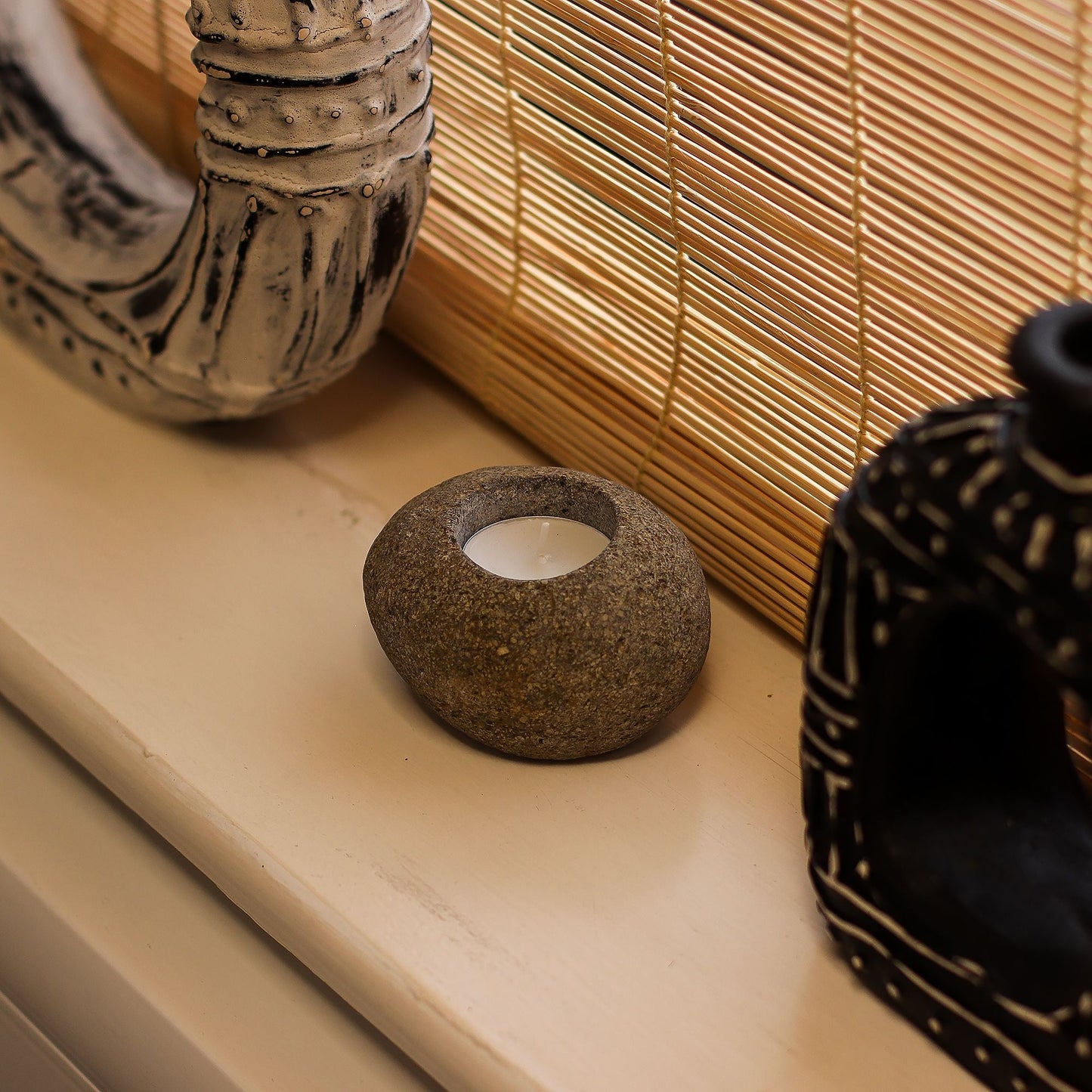 Natural Riverstone Candle Holder - Single Nightlight Riverside Stone Candle Holders - Bath Indulgence