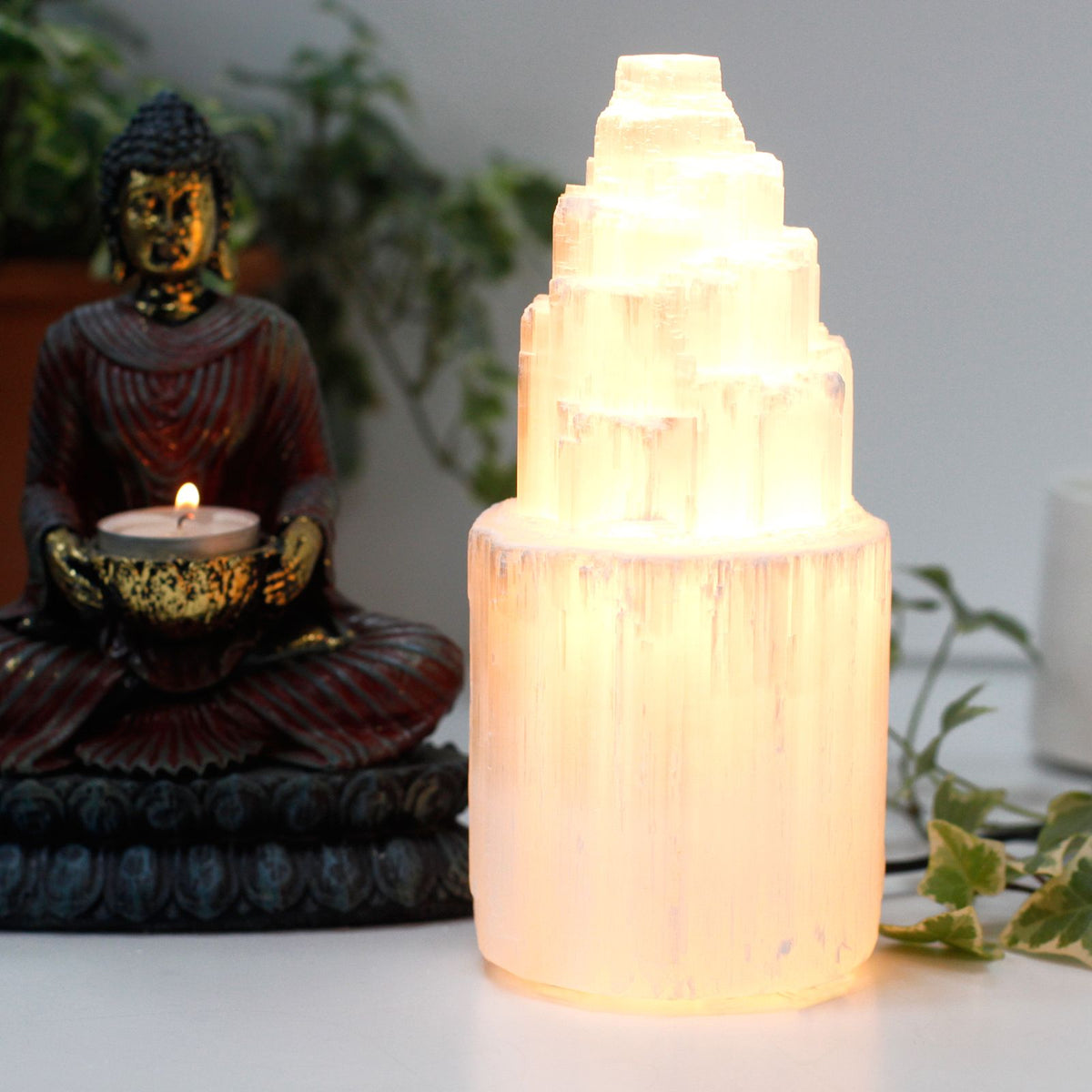 Natural Selenite Tower Lamp - 20 cm Natural Selenite Tower Lamp - Bath Indulgence
