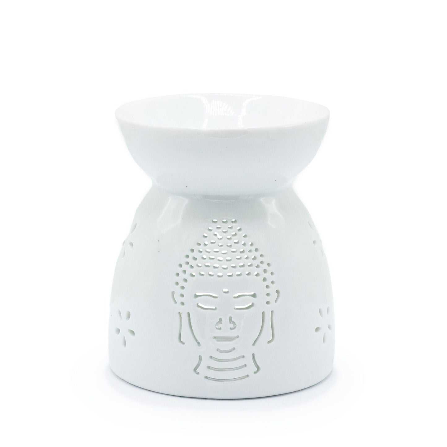 Oil Burner Buddha Cut Out - White Various Shaped Ceramic Oil Burners - Bath Indulgence