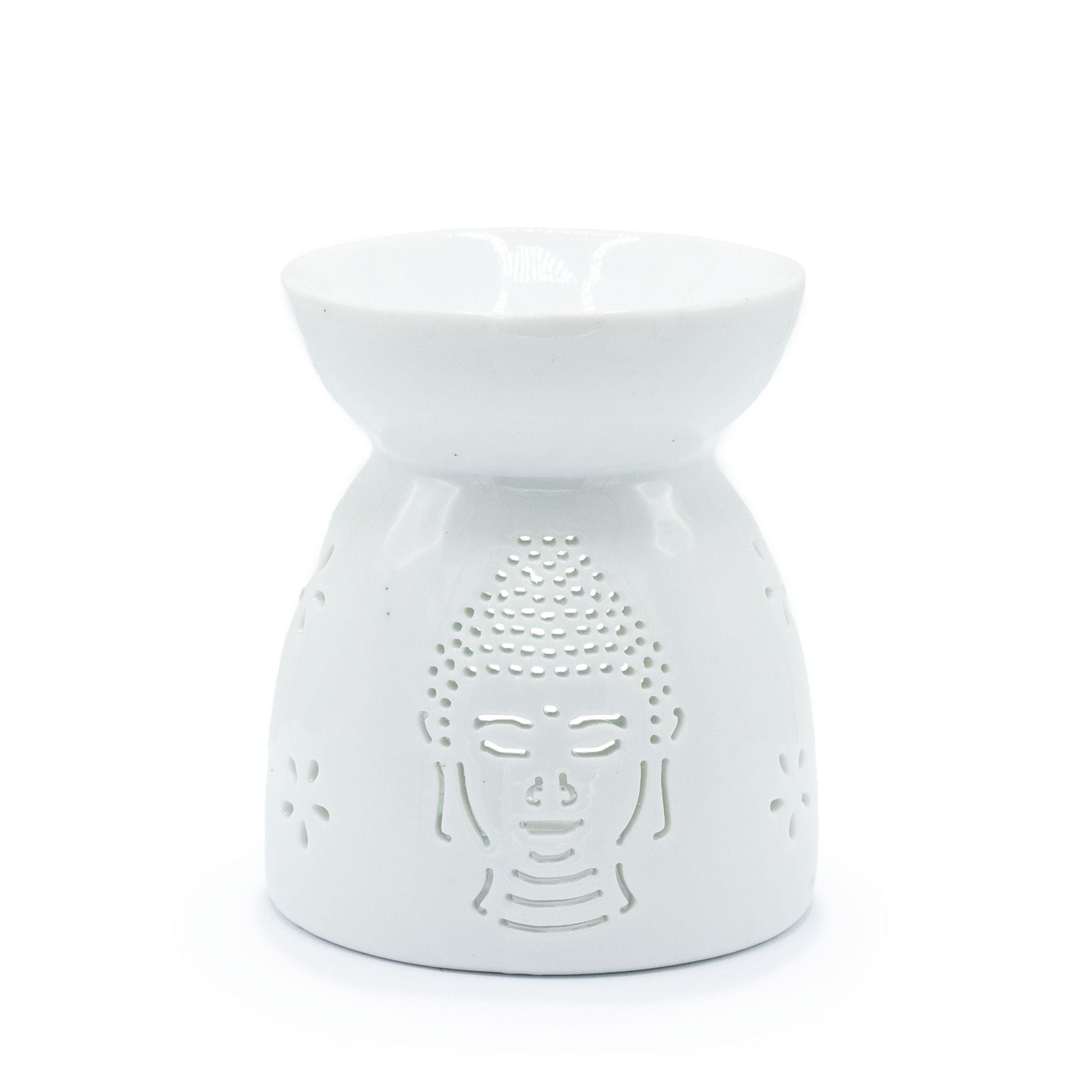 Oil Burner Buddha Cut Out - White Various Shaped Ceramic Oil Burners - Bath Indulgence
