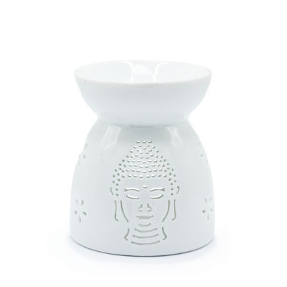 Oil Burner Buddha Cut Out - White Various Shaped Ceramic Oil Burners - Bath Indulgence