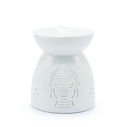 Oil Burner Buddha Cut Out - White Various Shaped Ceramic Oil Burners - Bath Indulgence