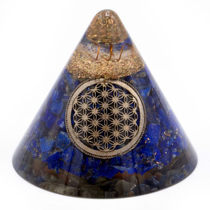 Orgonite Cone - Lapis Flower of Life - Suspended Quartz - 90 mm Orgonite Ojbects and Pyramids - Bath Indulgence