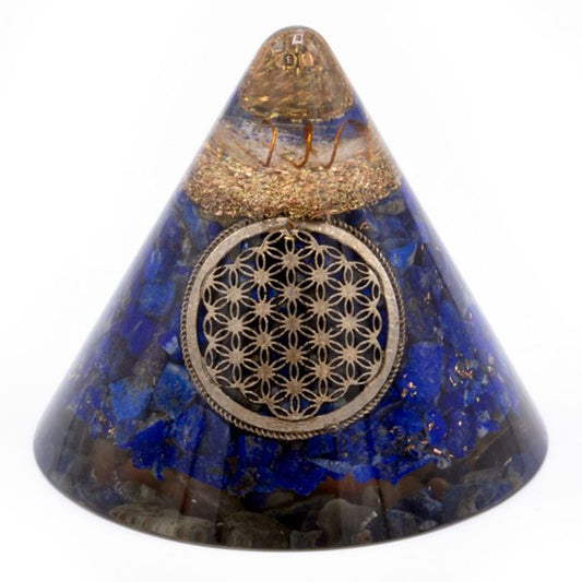 Orgonite Cone - Lapis Flower of Life - Suspended Quartz - 90 mm Orgonite Ojbects and Pyramids - Bath Indulgence